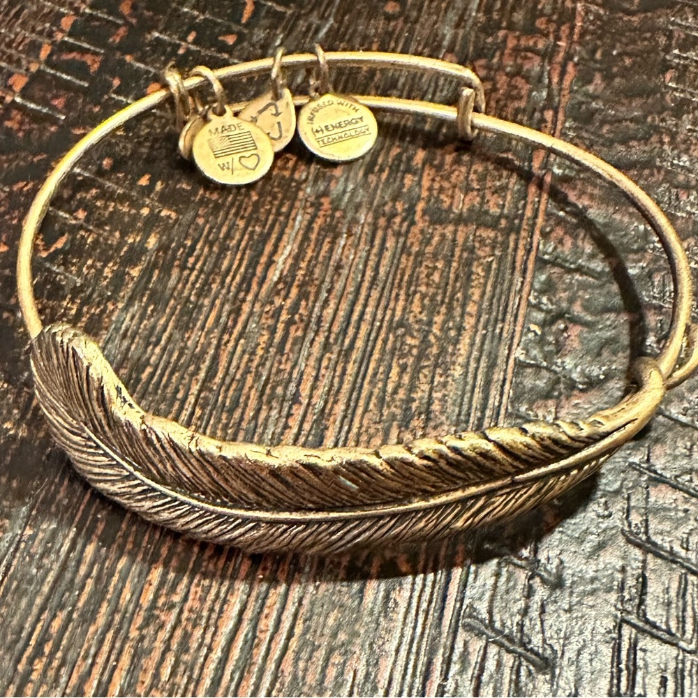 Alex and Ani Matte Gold Long Feather Charm Bangle Bracelet